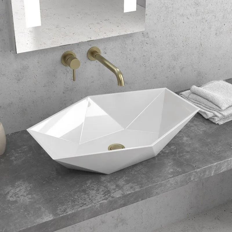 Kamalu - lavabo da appoggio 57cm design esagonale modello litos-k57