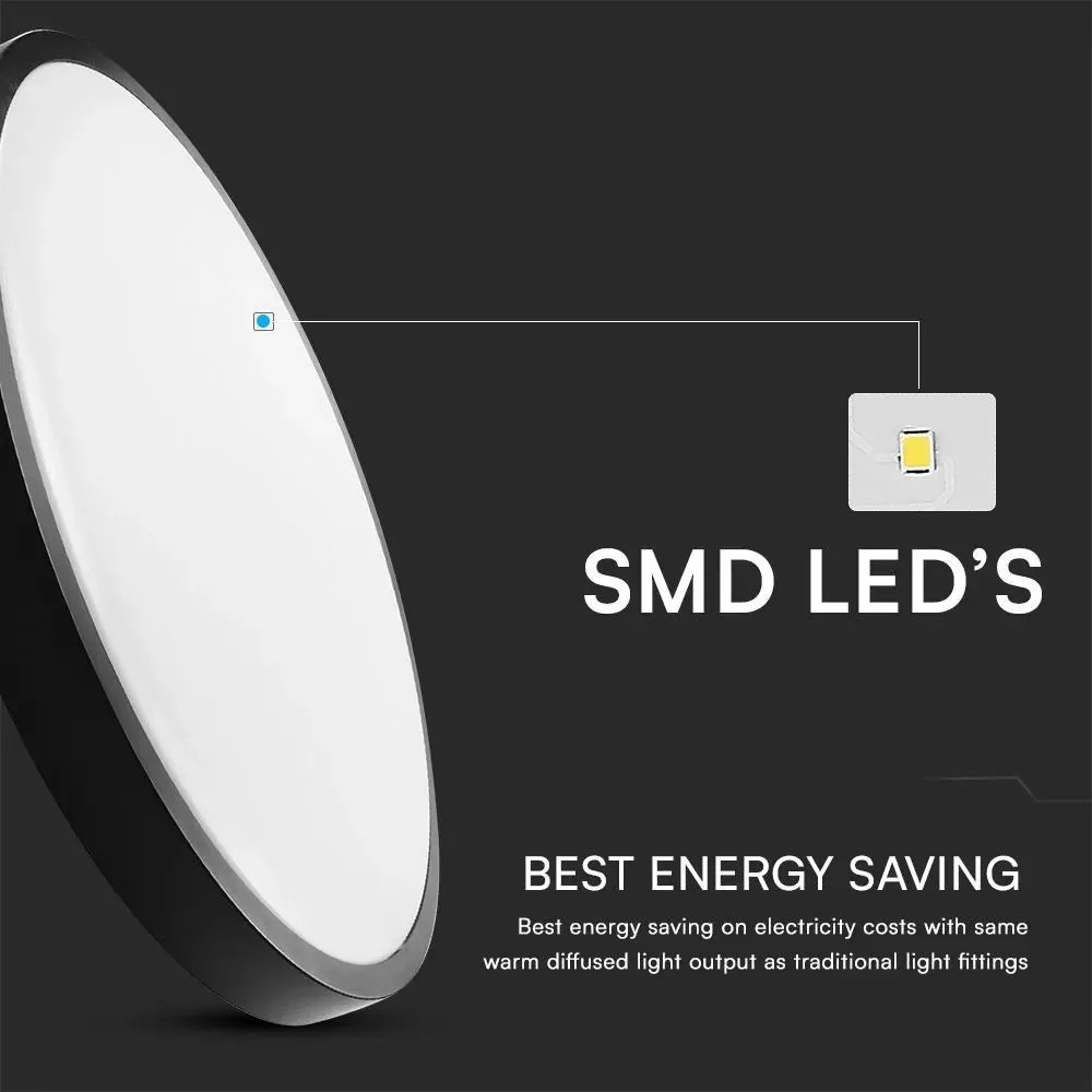 Plafoniera LED V‑TAC 36W rotonda nera – 4000K, sensore e telecomando