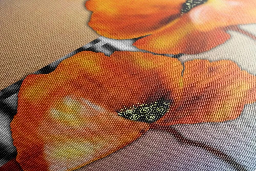 Stampa su tela – Fiori di papavero arancioni in stile orientale