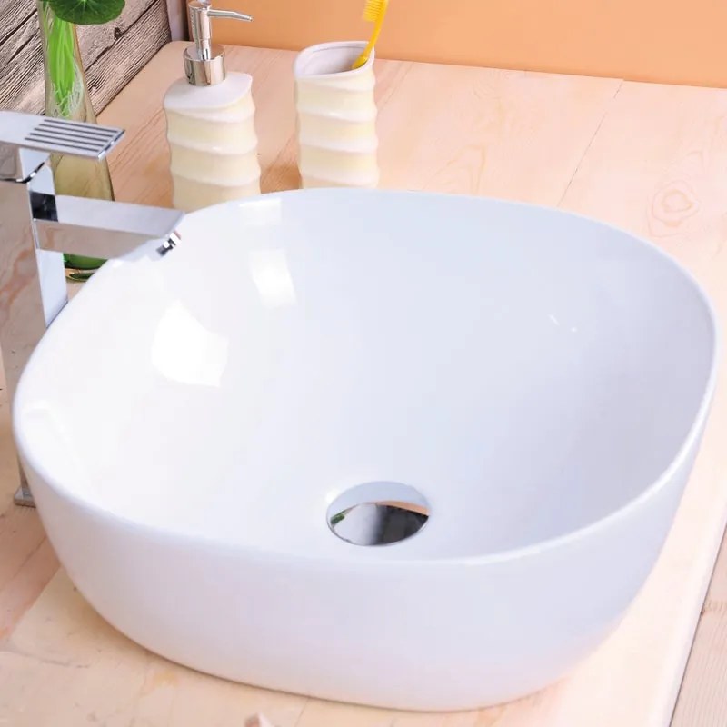 Lavabo da appoggio SANYCCES quadrato in ceramica L 42.5 x H 15 x P 12.1 cm bianco lucido piletta non inclusa