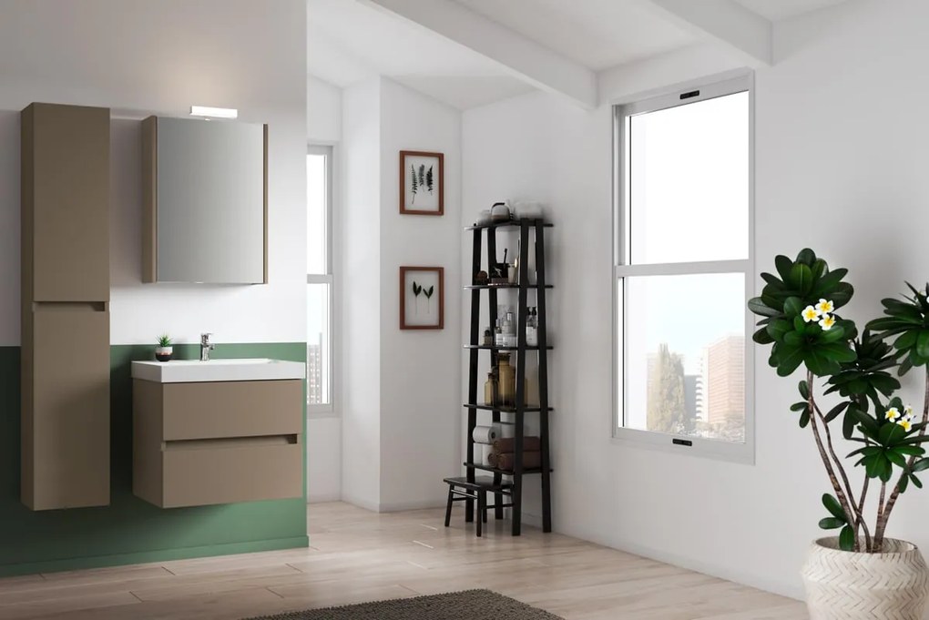 Mobile bagno sospeso con lavabo L 59.5 x H 50 x P 45.5 cm laccato opaco nocciola 2 cassetti per vasca centrale Kora