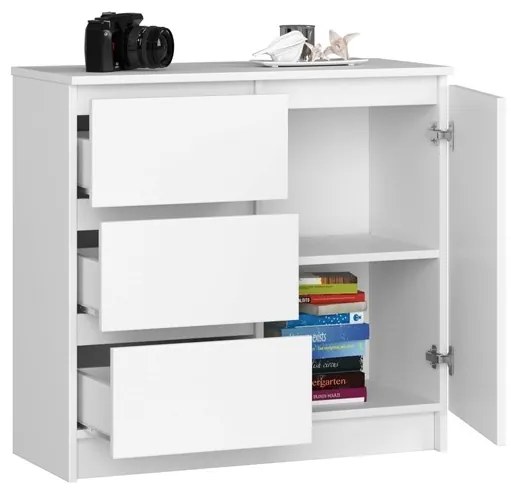 Cassettiera Credenza 80 Cm 3 Cassetti 1 Anta Laterale Artika Bianca