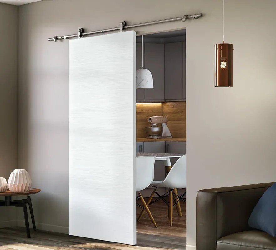 Porta scorrevole reversibile Milk in mdf bianco, L 92.5 x H 211.5 cm, con binario Toledo