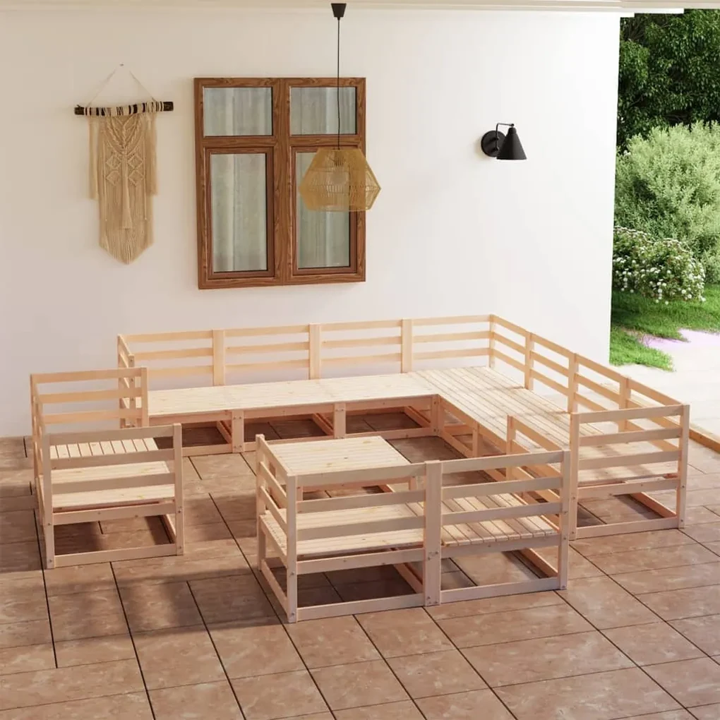 Set divani da giardino 12 pz in legno massello di pino