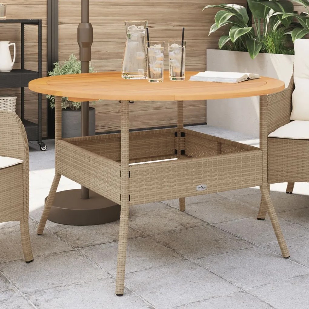 Tavolo giardino piano legno acacia beige Ø110x71 cm polyrattan