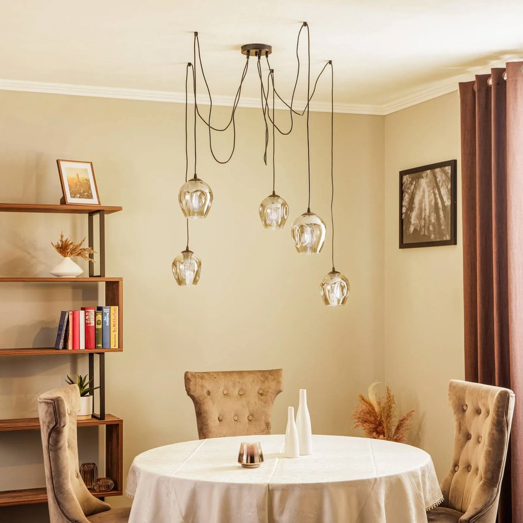 EMIBIG LIGHTING Lampada a sospensione Starla decentrata a 5 luci, vetro grafite