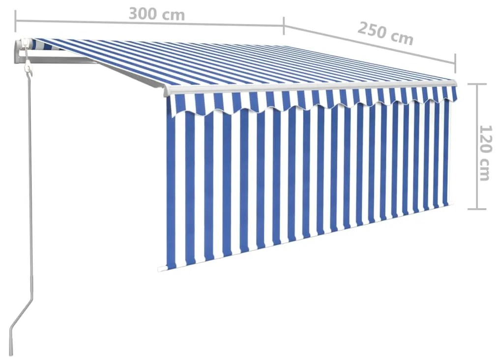 Tenda Automatica Parasole LED Sensore Vento 3x2,5m Blu e Bianco