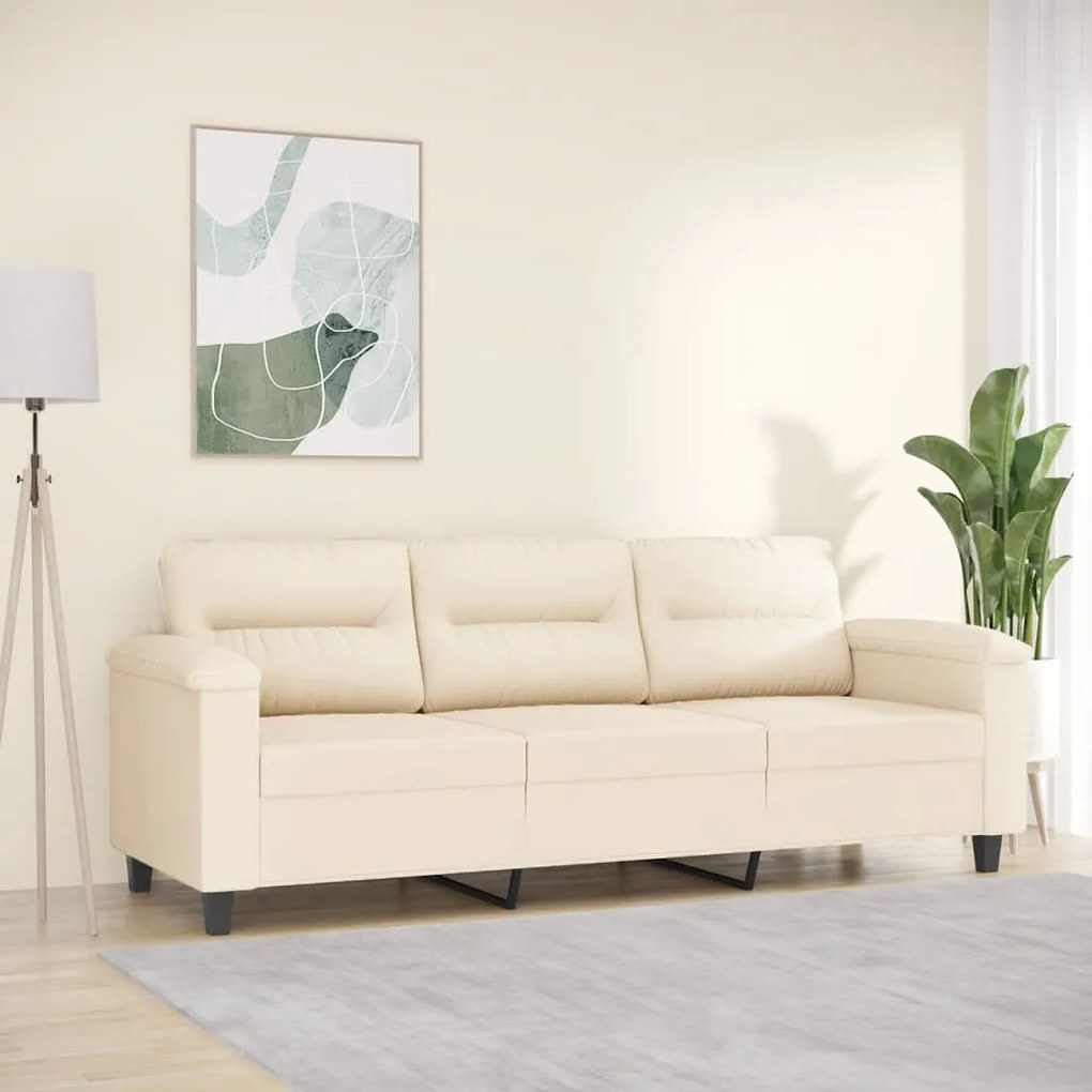 Divano a 3 posti beige 180 cm in tessuto microfibra