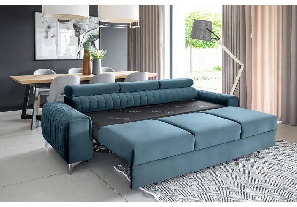 Divano blu allungabile e rivestimento in velluto 261 cm Laurence – ELTAP