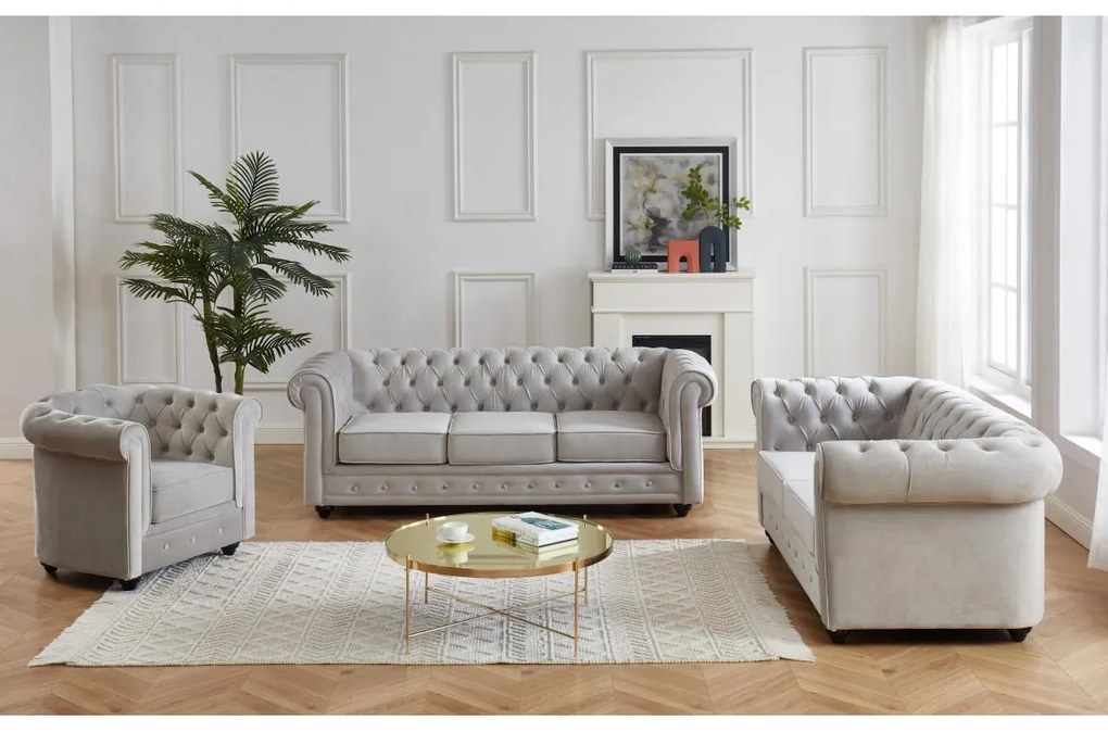 Divano 3+2+1 posti Velluto Grigio - CHESTERFIELD