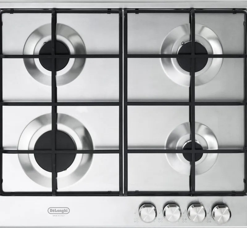 Piano cottura 4 fuochi L 60 cm LM 4R60 LX2 DE'LONGHI acciaio inox griglie in acciaio smaltato