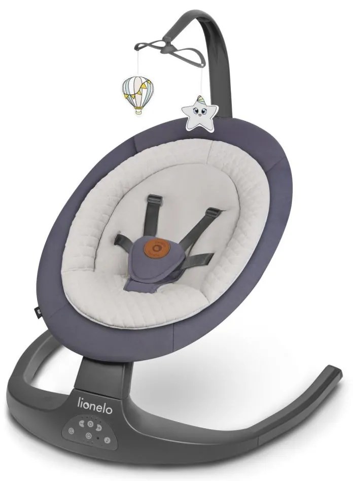 Lionelo - RALF Musical Baby Sdraietta con Melody, 4xAA, Grey Graphite + Remote Control