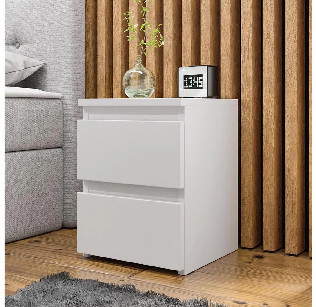 Comodino MALWA 40x30 cm bianco lucido