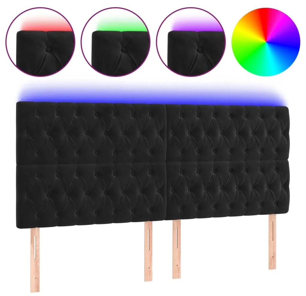 Testiera a led nera 180x7x118/128 cm in velluto