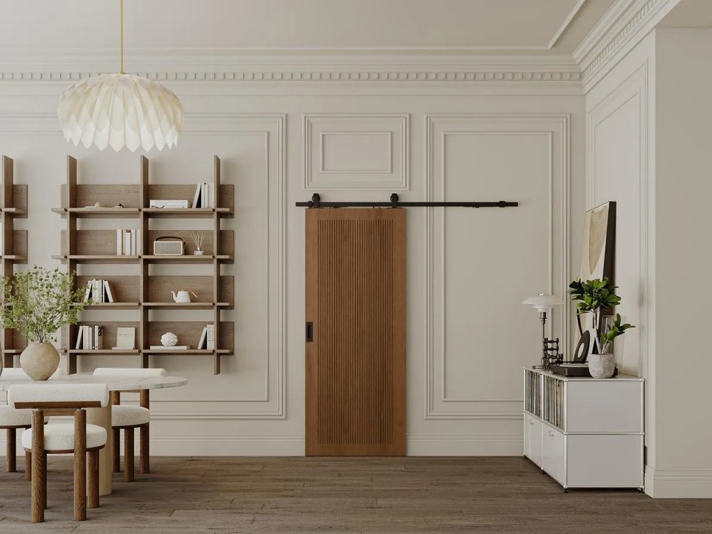 Porta scorrevole con sistema esterno muro H205 x L93 cm in MDF e Legno Naturale scuro - SANDORA