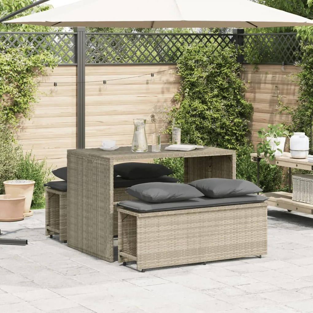 Set pranzo da giardino 3pz con cuscini grigio chiaro polyrattan