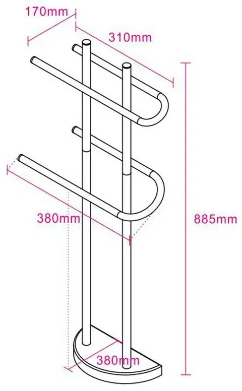 Piantana Portasciugamani in Acciaio Cromato con due Bracci H 89 cm