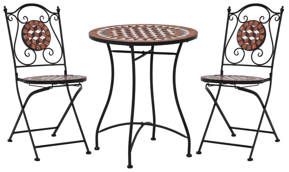 Set Bistrò 3 Pz Con Mosaico İn Ceramica Terracotta /