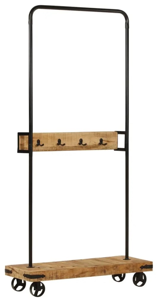 Appendiabiti Con Ruote 90x35x190cm Legno Massello Mango E Ferro /