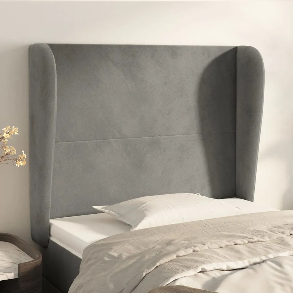 Testiera Ad Orecchio Grigio Chiaro 83x23x118/128 Cm İn Velluto /