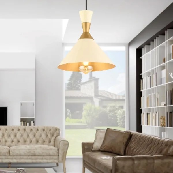 Lampadario a sospensione con cavo MONZA 1xE27/40W/230V Ø 25 cm crema/oro