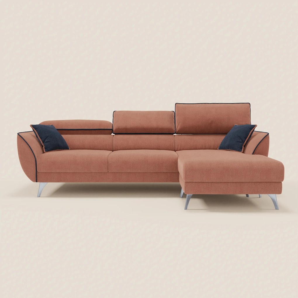 Michelangelo Divano Angolare bicolore con Penisola e Sedute Estensibili - Poggiatesta reclinabili in tessuto smacchiabile T23