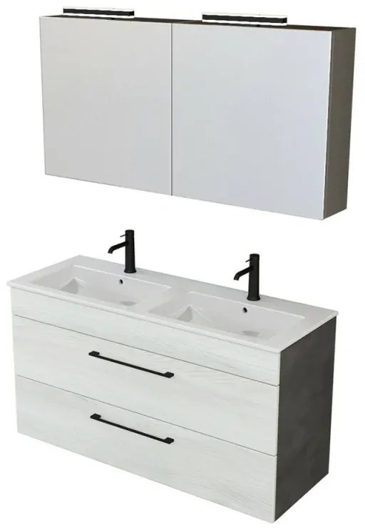 Mobile bagno sospeso 120 cm Smart bianco legno/lava con specchio contenitore