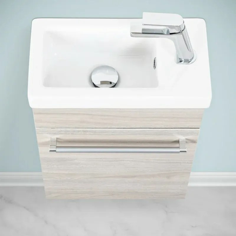Mobile salvaspazio bagno 40 cm rovere grigio completo di specchio e lavabo