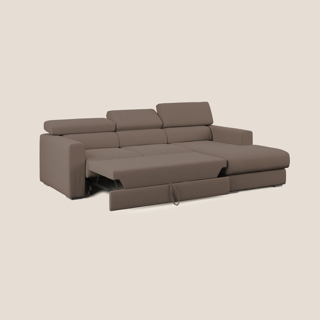 Dylan divano angolare con estraibile a cassettone in tessuto fiammato simil cotone impermeabile T19 marrone