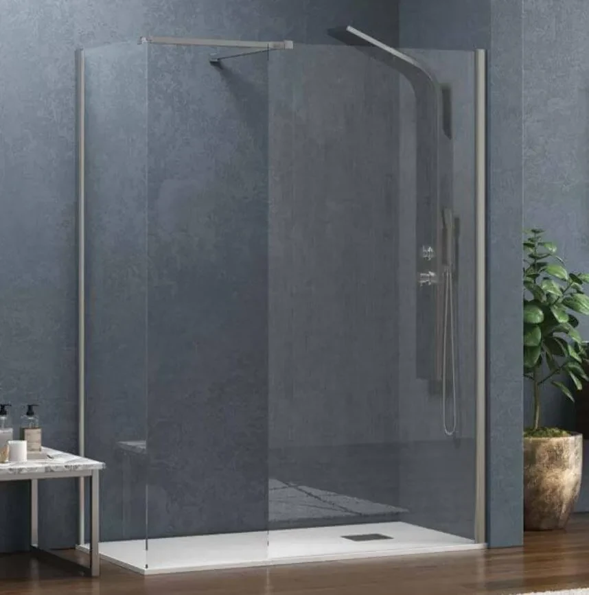 Parete doccia walk-in 70cm vetro 8mm fumé profili neri