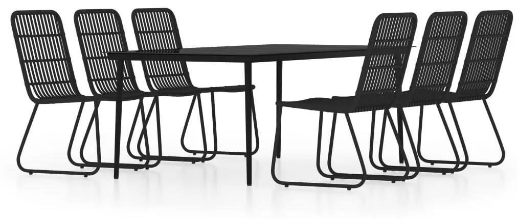 Set da pranzo per giardino 7 pz con cuscini nero