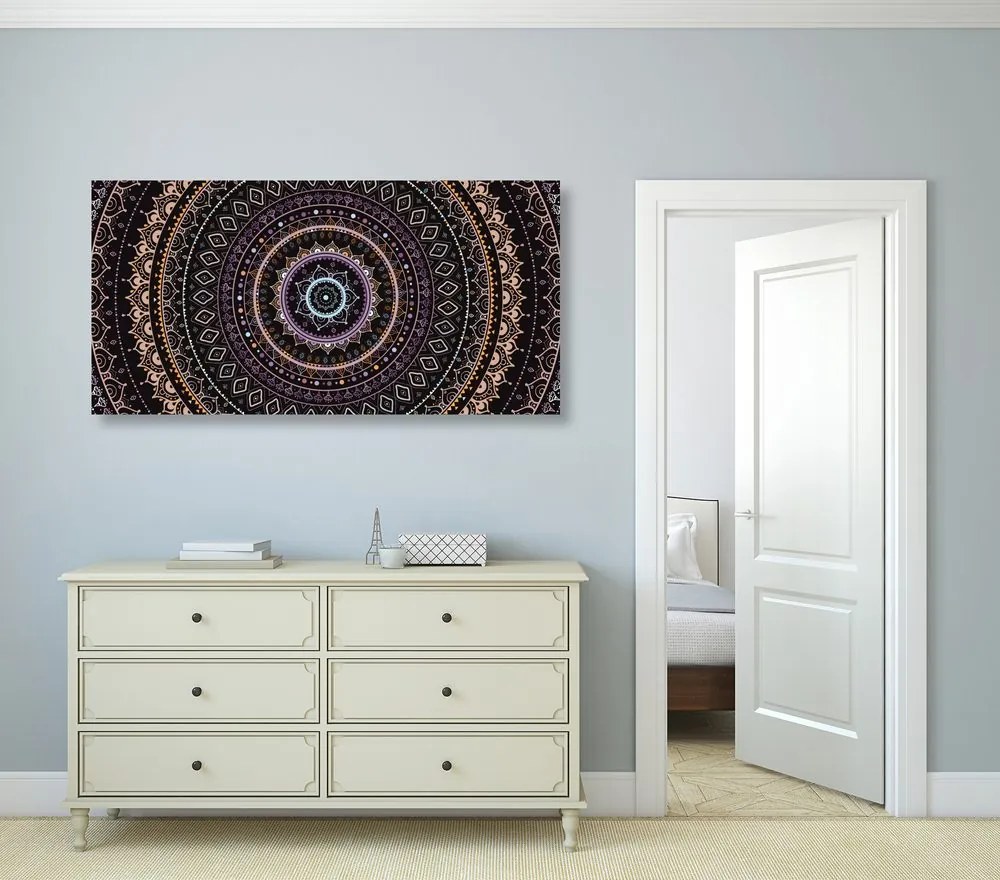 Quadro su tela – Mandala con motivo solare in sfumature viola