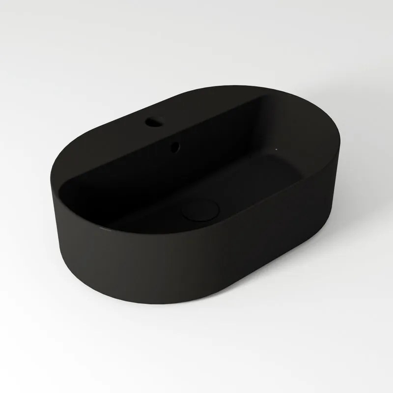 Lavabo da appoggio OLYMPIA CERAMICA ovale in ceramica L 60 x H 17 x P 40 cm nero piletta non inclusa