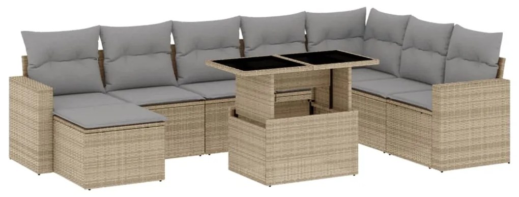 Set divano da giardino 9 pz con cuscini beige in polyrattan