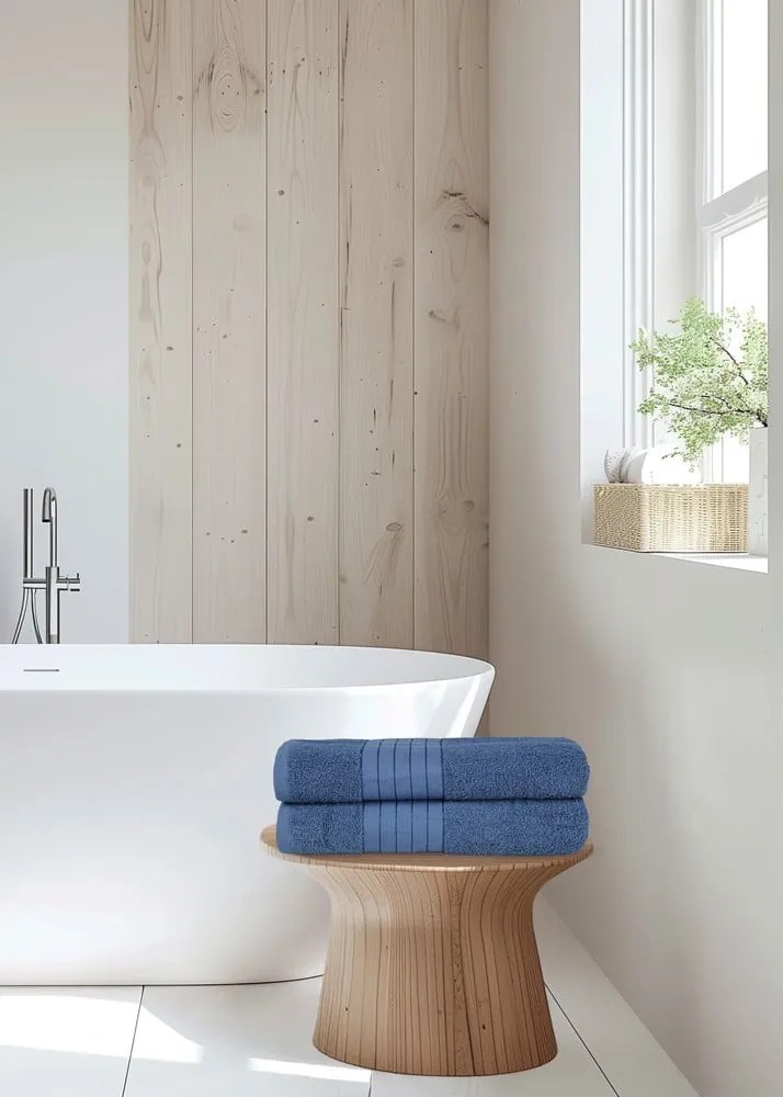 Set di 2 asciugamani blu in spugna di cotone 70x140 cm - Good Morning
