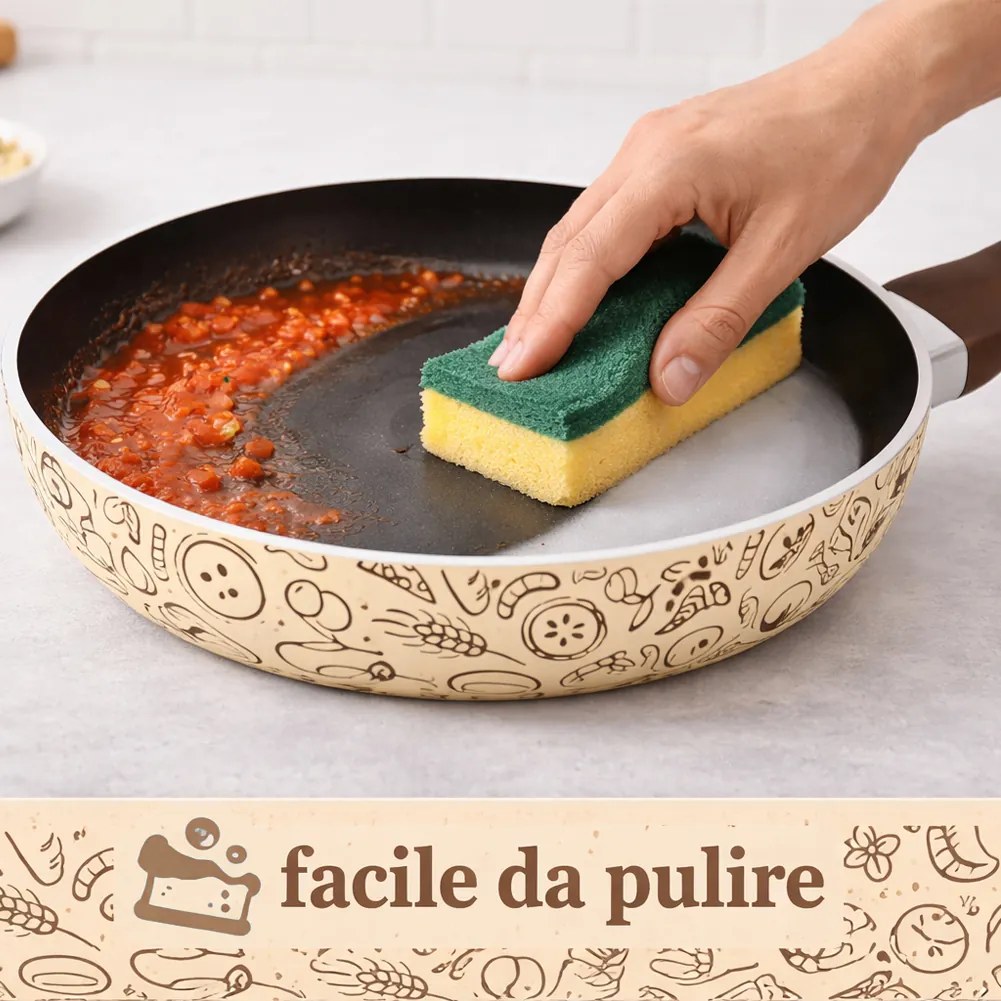Set 3 Padelle Pastella 20-24-28 cm Antiaderente Manico Soft Touch Made in Italy Beige...
