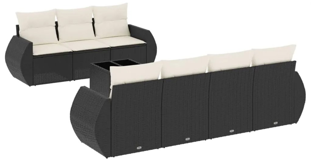 Set Divani da Giardino con Cuscini 8 pz Nero in Polyrattan