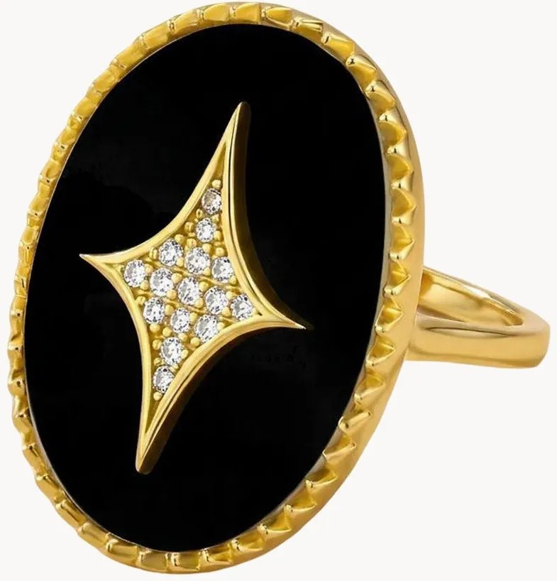 Anello placcato in oro con onice nera Neo