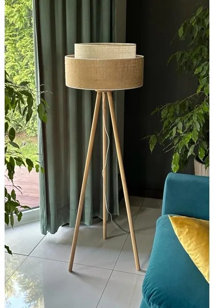 Duolla - Lampada con piedistallo YUTE BOHO 1xE27/15W/230V diametro 45 cm marrone/color crema