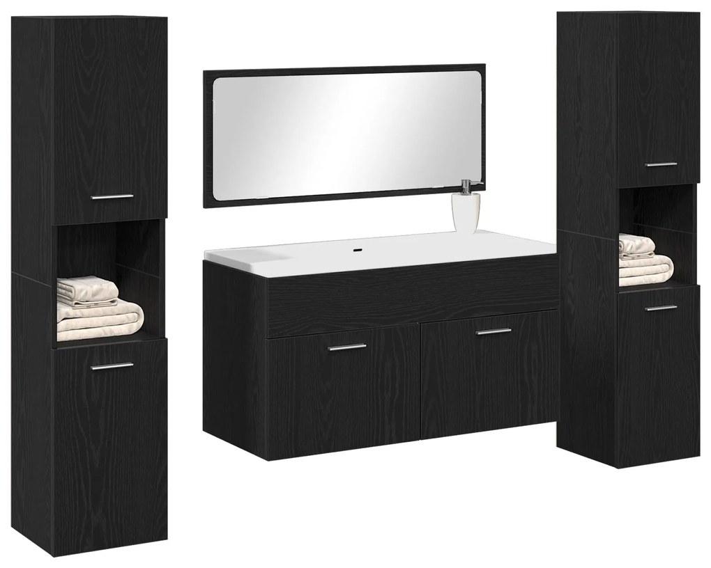 Set di mobili per bagno set di 3 rovere nero legno resistente