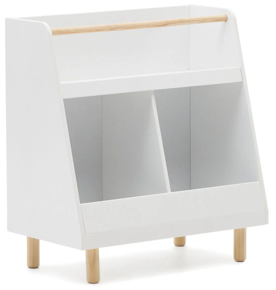 Kave Home - Libreria Serwa in MDF bianco con gambe e tavoletta in legno massiccio di pino