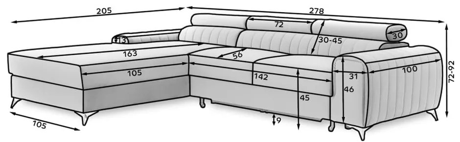 Divano angolare verde allungabile/con contenitore (con penisola a sinistra/con chaise lounge) e rivestimento in velluto Grayson – ELTAP