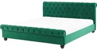 Letto rivestimento in velluto verde Gambe in legno Nero 180 x 200 cm abbottonato Glam