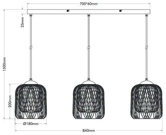 Globo 15965-3H - Lampadario a sospensione con cavo DICHTI 3xE27/40W/230V