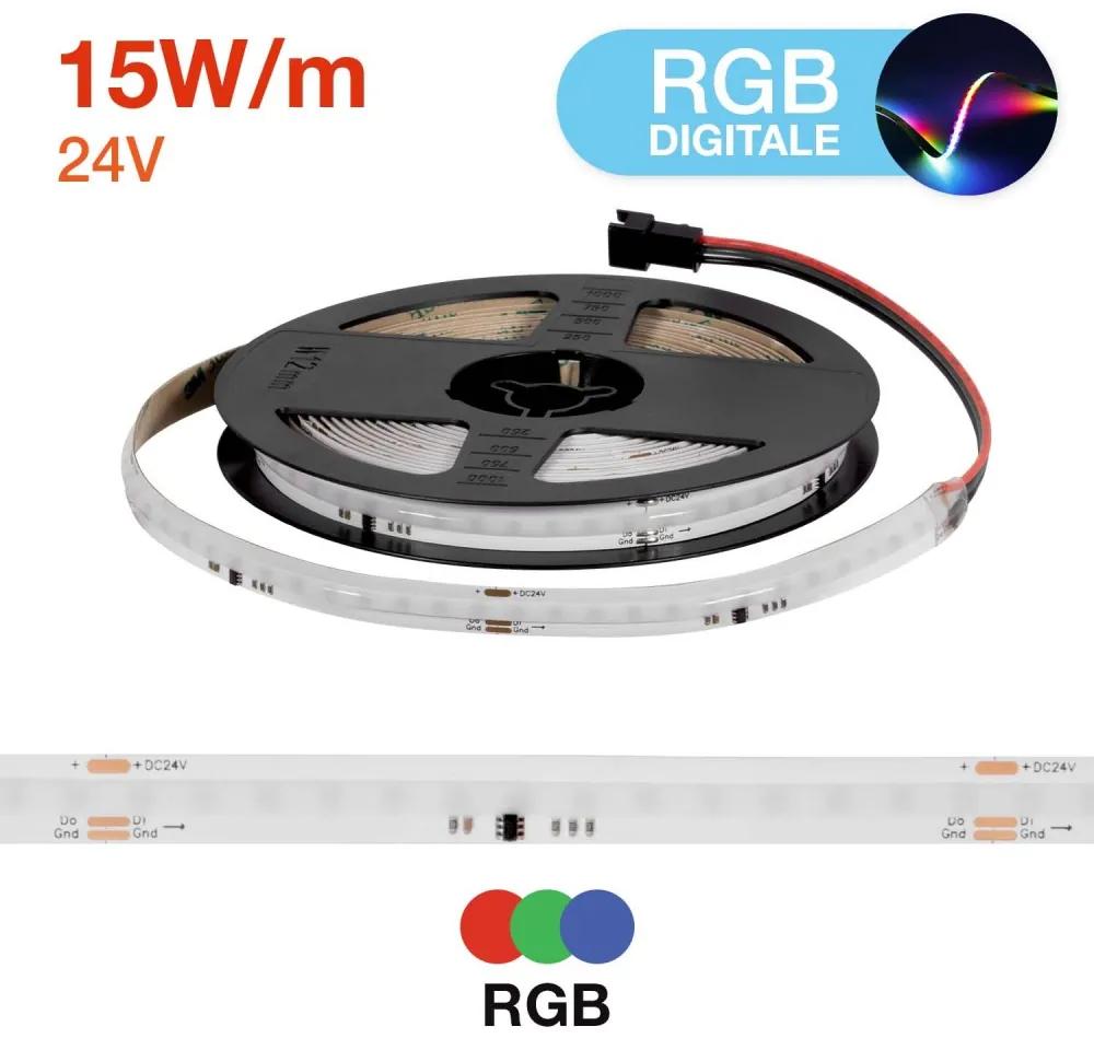 Striscia LED COB RGB DIGITALE 15W/m, 24V, WS2812, IP20 Colore RGB
