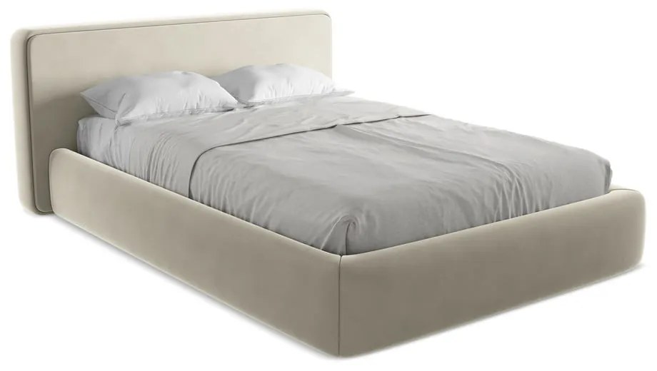 Letto matrimoniale imbottito crema con contenitore con griglia 180x200 cm Kiana - Makamii