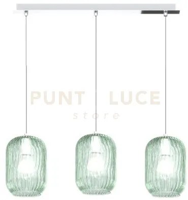 Sospensione cromo 3 luci rettangolare vetri verde 1181cr-s3 r-ve