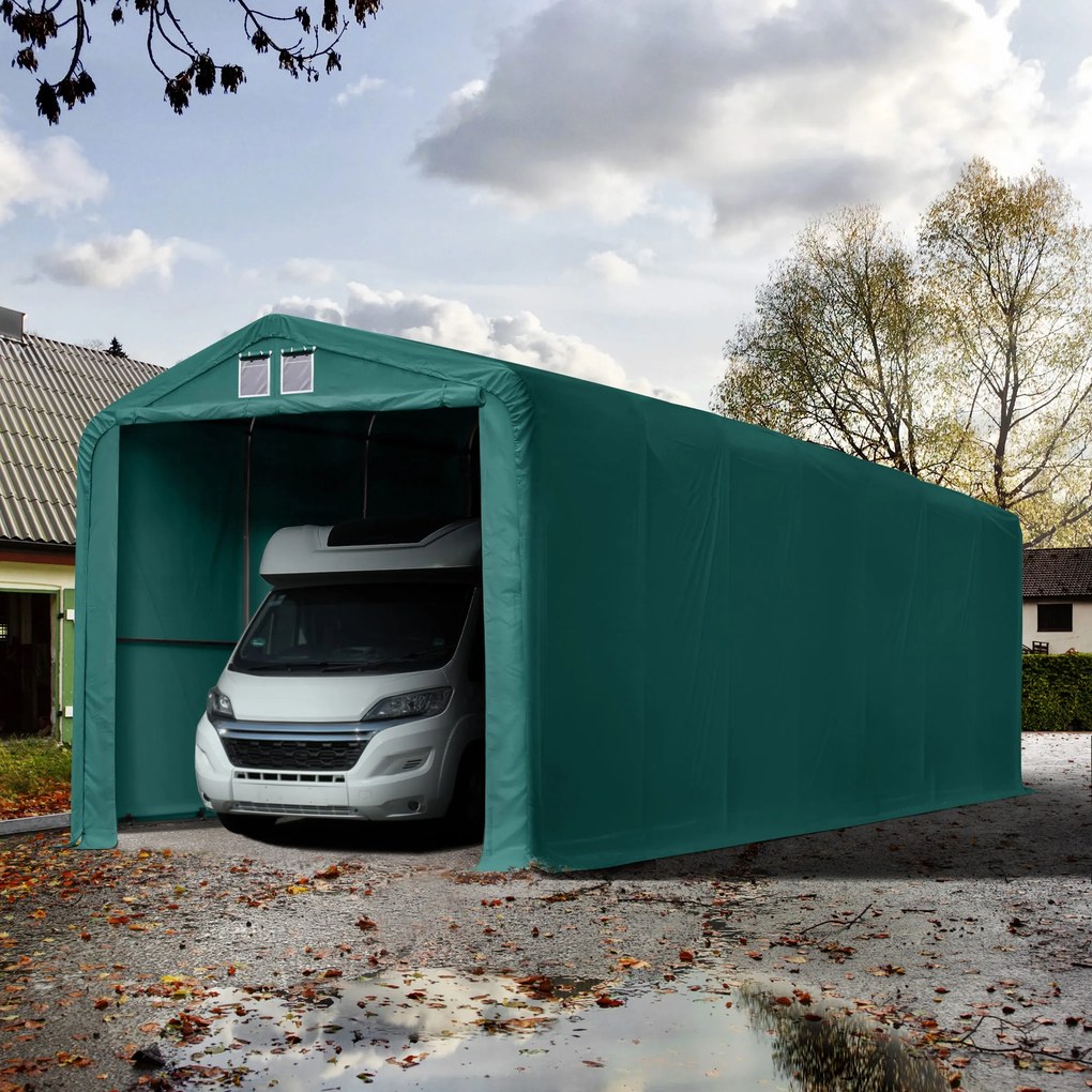TOOLPORT 4x16m tenda garage 3,35m, PRIMEtex 2300, verde scuro, con statica (sottofondo in cemento) - (99410)