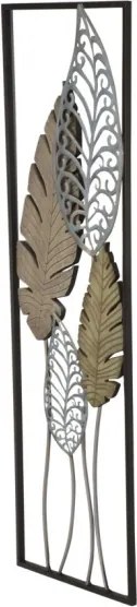 Pannello Decorativo In Ferro E Legno Foglie 30,5x1,9x91 Cm Oro E Argento Ver.B
