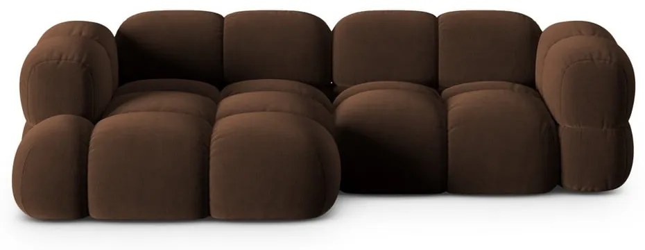 Divano angolare marrone scuro (con penisola a sinistra/con chaise lounge) con rivestimento in velluto Loretto – Cosmopolitan Design